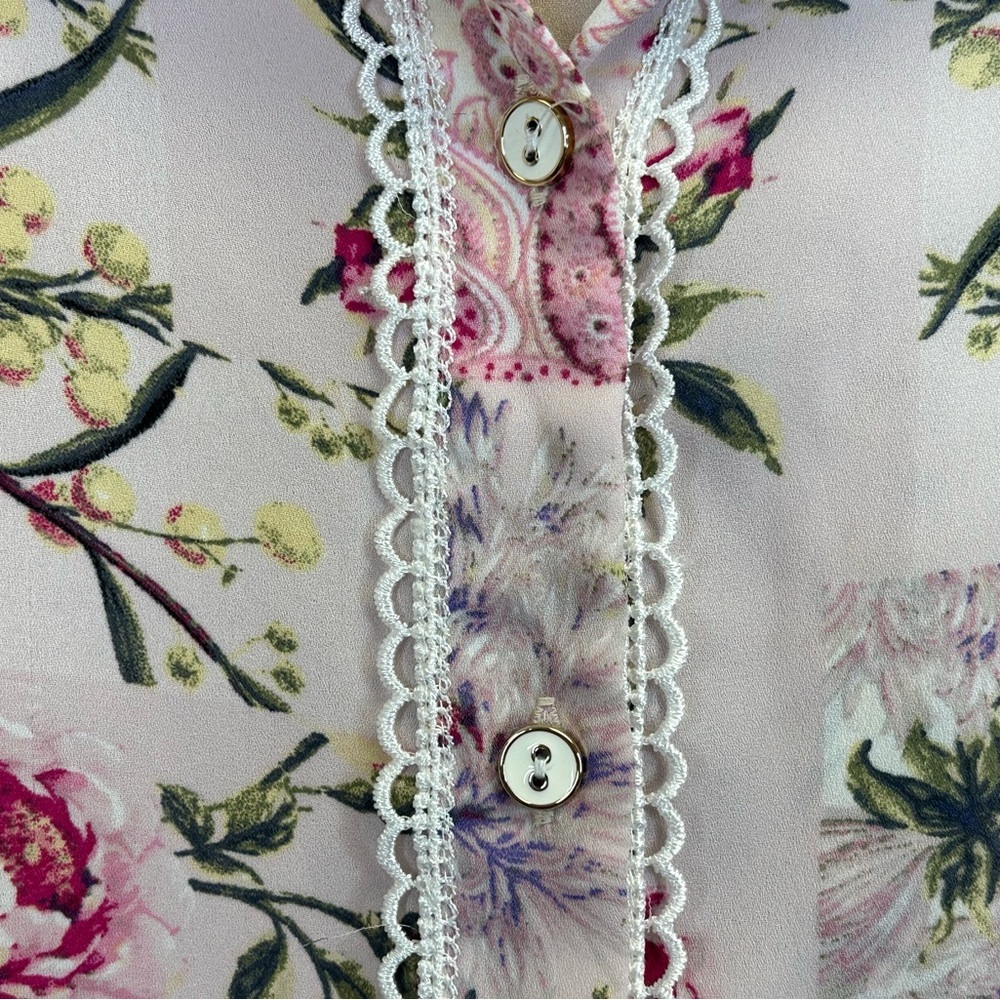 Cynthia Rowley 1X Floral Button-Up Blouse Pink Lilac Coquette Twee Vintage - Picture 7 of 12